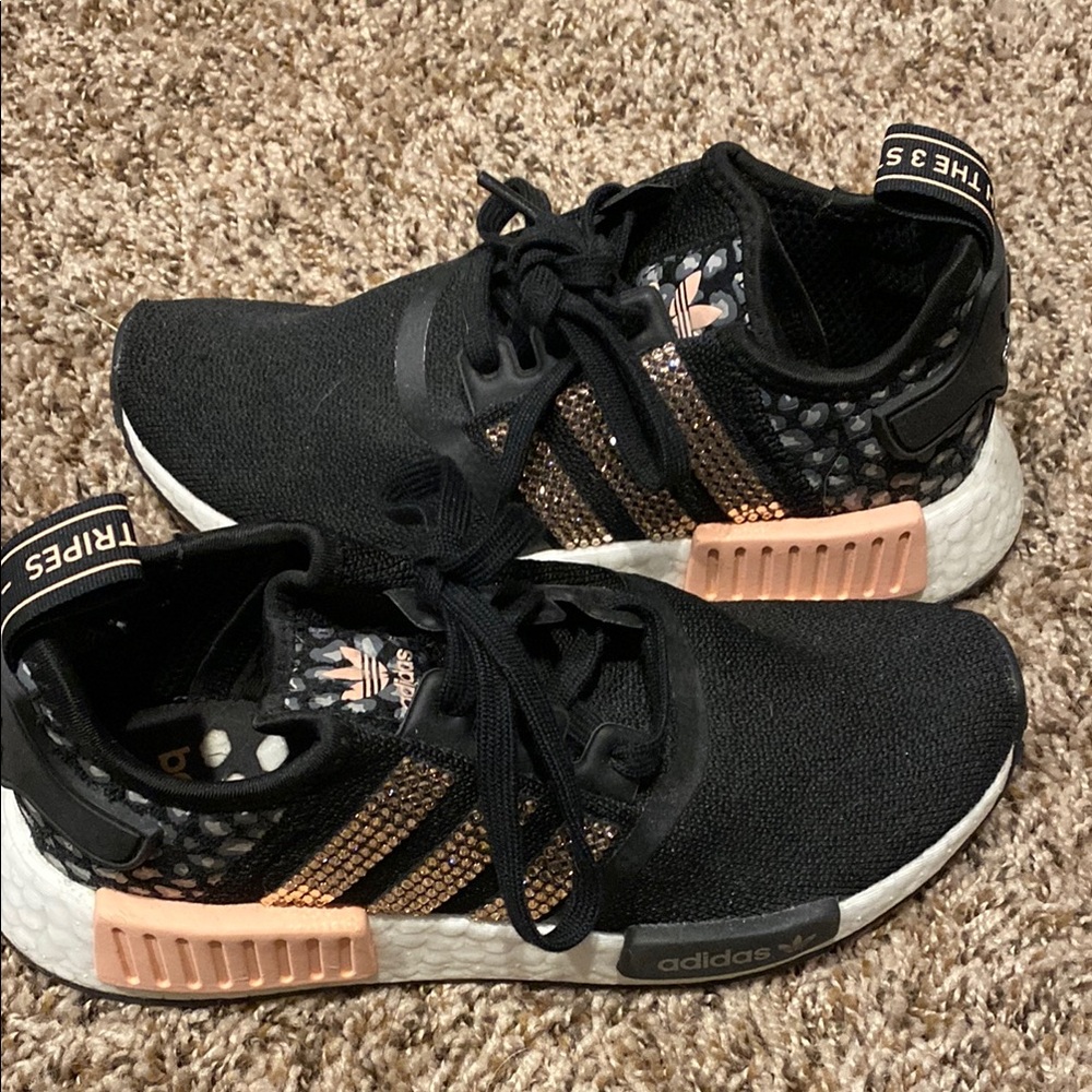 Adidas Black and Rose Gold Sneakers- custom made. Size 6US